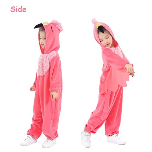Unisex Flamingo Onesie Costume Kids, Plush Hooded Animal Jumpsuit, Halloween Christmas Party Dress Up Boys & Girls (S) — view 3