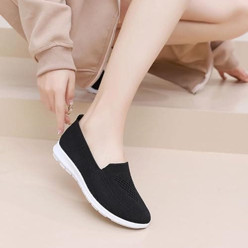 Women's Mesh Walking Shoes Summer Breathable Soft Arch Support Walking Anti-Skid Sports Shoes Black — view 6
