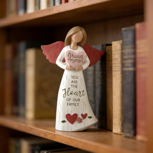 Grandmother Angel Figurine with Heart, Resin Family Love Statue, “You are the Heart of Our Family” Angel Decor, Sentimental Gift for Grandma, Nana, Grandmother Birthday — view 5