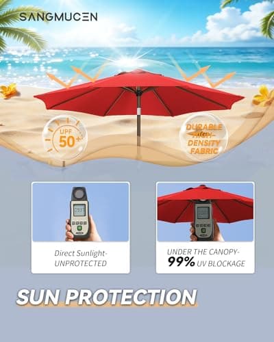 SANGMUCEN 7.5ft Patio Umbrella - 8 Sturdy Ribs Outdoor Umbrella with 30° Dual-Tilt, UPF 50+ UV Protective Waterproof Market Parasol de Patio for Garden, Pool, Balcony & Bistro Tables, Red HPU075R — view 4