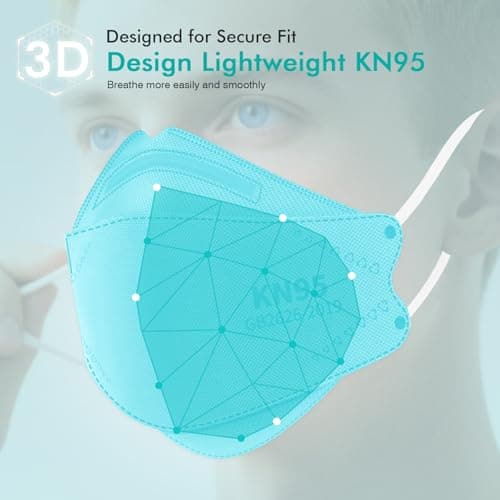 LEMENT KN95 Face Masks - 50 Pack Breathable Comfortable Disposable Masks For Adult, Filter Efficiency≥95%, Elastic Ear Loops, Blue — view 3