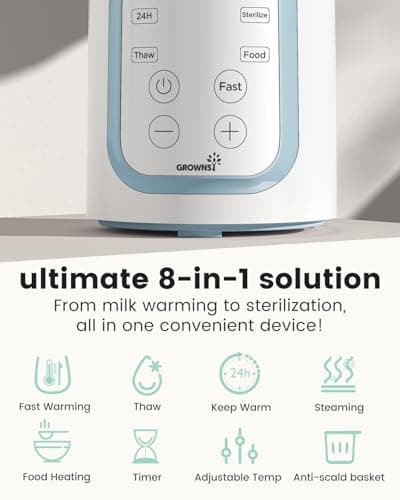 Grownsy Bottle Warmer, 8-in-1 Fast Baby Milk Warmer with Timer for Breastmilk or Formula, Accurate Temperature Control, Multifunctional Baby Bottle Warmers for All Bottles- Blue — view 2