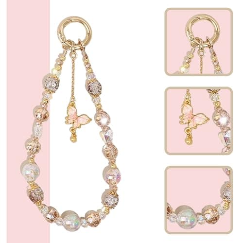 MXHLXRMP Beaded Wristband With Crystal Bow Pendant - Cute Phone, Keychain, And Camera Wristband, Versatile Decoration For Phone Cases And Bags (Butterfly Green) — view 2
