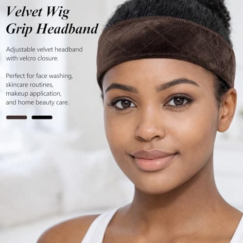 Gmlawsc Black and Brown Adjustable Velvet Wig Grip Headband – 2-Pack Comfortable Non-Slip Wig Band