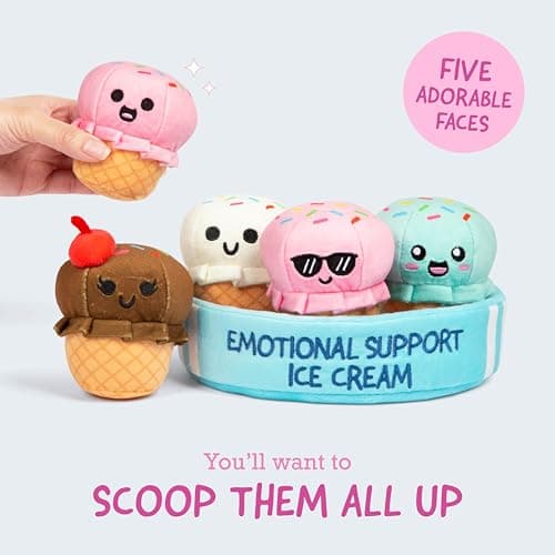 Emotional Support Ice Cream Cones by Relatable, Cuddly Stuffed Animals and Toys, Squishy Toys and Plushies, Great Gift Ideas for Loved Ones of All Ages, Includes 5 Plushies with Carrying Basket — view 5