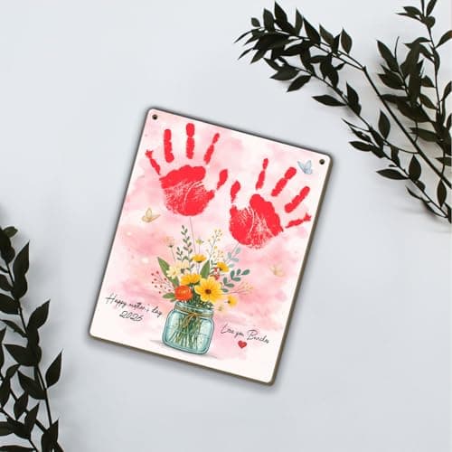 DIY Mother's Day Flower Bouquet with Kids Handprint Hanging Sign, Baby's First Mothers Day Handprint Floral Wood Art Craft, Gifts for Mom Grandma from Daughter Son for Mother's Day, Love You Bunches
