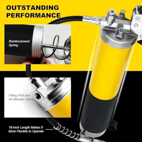 Draforce Grease Gun Kit, Yellow 10-Piece Grease Gun Kit, 8000 PSI Pistol Grip Manual Grease Gun, 400cc / 14 oz Heavy Duty Lubrication Tool for Tractor, Farm Equipment, Trailer, Automotive — view 4