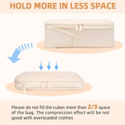 BAGAIL 4 Set/6 Set/8 Set Compression Packing Cubes Travel Accessories Expandable Packing Organizers (Square Mesh, 05-Cream) — view 4