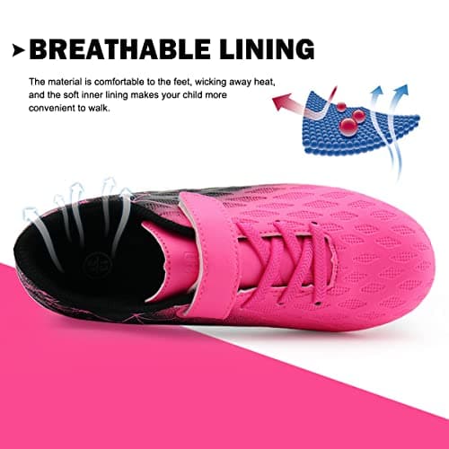 brooman Kids Firm Ground Soccer Cleats Girls Boys Athletic Football Shoes (9 JA,Fuchsia Black) — view 3