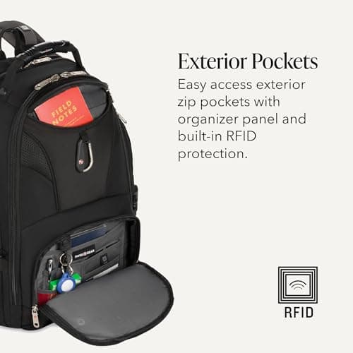 SWISSGEAR 1900 ScanSmart Laptop Backpack, Fits Most 17-Inch Laptops, TSA-Friendly Lay-Flat Design, RFID Protection, and Tablet Pocket, Black, 31L, 18.5-Inch — view 3