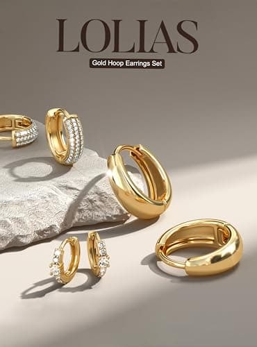 LOLIAS Small Chunky Hoop Earrings for Women, Non-Tarnish, Hypoallergenic, Huggie Silver Earring Stacks Set for Sensitive Ears, Multiple Piercing Jewelry, Lightweight, Classic 14K Gold Plated, 3 Pairs — view 2
