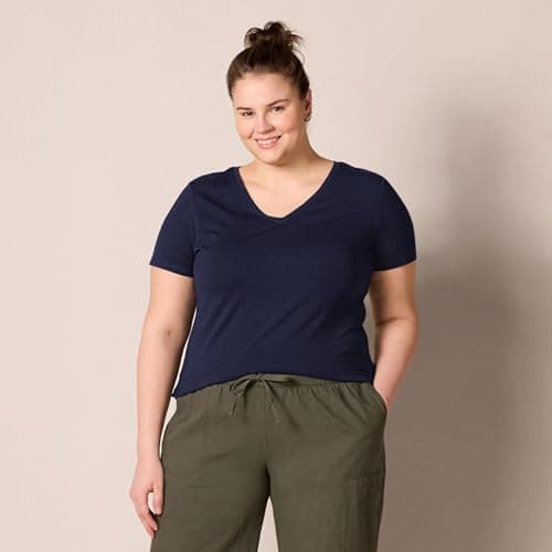 Amazon Essentials Women's Regular-Fit Short-Sleeve V-Neck T-Shirt, Pack of 2, Purple/Navy, X-Large — view 5
