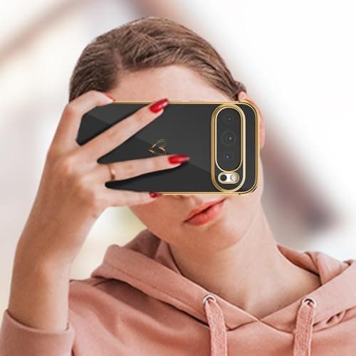 ZTOFERA Designed for Google Pixel 10/10 Pro Case,Cute Plating Edge Love Hearts Pattern with Camera Lens Protection Phone Cover for Google Pixel 10/10 Pro 6.3 inch,Black — view 4