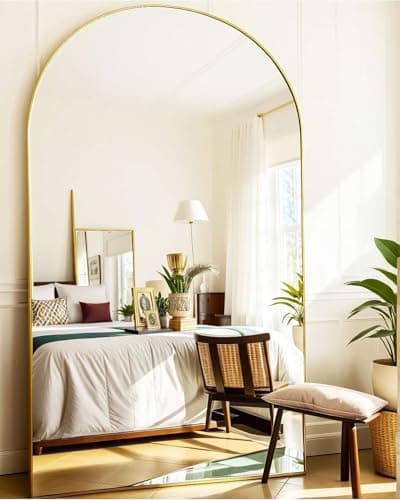 KOMCOTE Full Length Floor Mirror, 82x42 Inch Oversized Arched Standing Mirror in Gold for Bedroom, Living Room, Dressing Room - Elegant Freestanding Leaning Mirror Decor — view 2