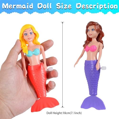 ebuddy 4-Pack Wind-Up Mermaid Bath Toys for Kids -Toddler Bath Toys for Kids Moving Tail Priness Doll Diverse Hair Colors & Styles Mermaids, Swimming Pool Party Favors — view 2