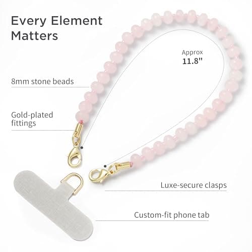 POSADINA Natural Stone Phone Charm, Beaded Healing Phone Wrist Strap, Handmade Cellphone Chain Lanyard with Tether Tab — view 4
