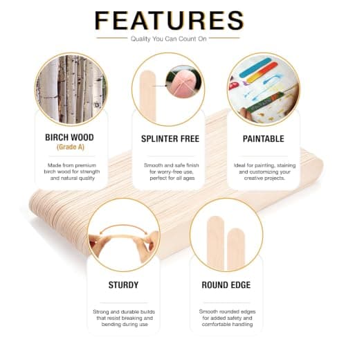 Apremont 200 Piece 6 Inch Large Jumbo Wooden Craft Sticks, Premium Natural Organic Wood for Waxing, Craft Project, Tongue Depressor, Popsicle, Ice Cream Stick,Woodcraft, Paint Stirrer and Art — view 2