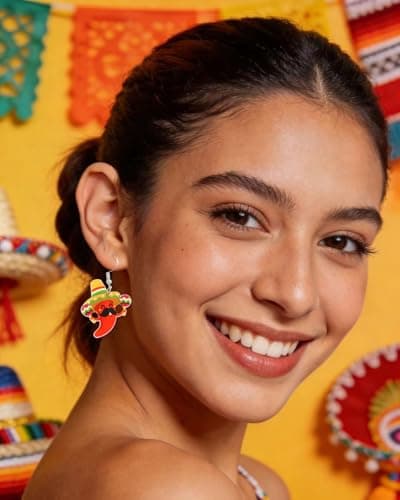 Cute Mexican Earrings Chili Acrylic Jewelry Gift, Cinco De Mayo Earrings for Women — view 3