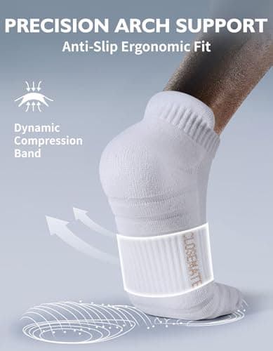 CLOSEMATE Athletic Running Ankle Socks for Men & Women Cushioned Breathable Low Cut Tab Socks with Arch Support 6 Pairs(6White,M) — view 4