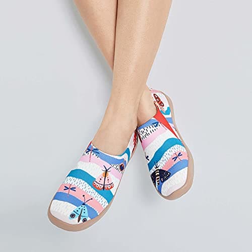 UIN Women's Slip On Sneakers Casual Loafers Knitted Art Painted Comfort Soft Walking Shoes, Summer Elves, 8.5