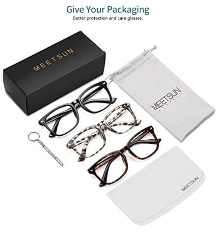 MEETSUN Blue Light Blocking Glasses, Anti Eye Strain Headache (Sleep Better),Computer Reading Glasses UV400 Transparent Lens (Black+Leopard+Tortoise, 53) — view 6
