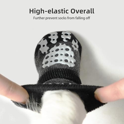 PUPTECK Anti-Slip Dog Socks with Double Sides Grips for Small Medium Large Dogs Hardwood Floors Prevents Licking, Dog Shoes for Hot Pavement Traction Control Paw Protector for Senior Dogs, Grey XL — view 2