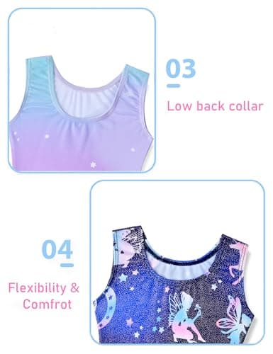 Tstiti Gymnastics Leotards for Girls 2 Pack Sparkly Kids Biketards Dance Unitards Matching Hair Scrunchies — view 3