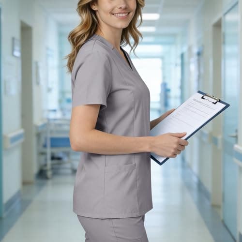 Women Medical Scrub Tops with Notch V Neck Short Sleeve High Elastic Scrubs Classic Lightweight Breathe Nurse Uniform Gray Medium — view 8