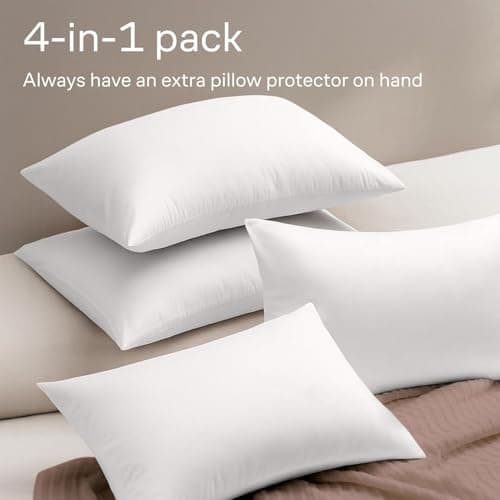Ultra Soft Pillow Protectors with Zipper Standard Size - Set of 4 Breathable Pillow Covers - 100% Protection Against Stains, Dust & Dirt - Machine Washable (White) — view 7