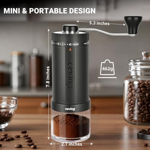 World's First 60g Large Capacity Manual Coffee Grinder, Portable Hand Coffee Bean Mill with 40 Adjustable Settings, Ceramic Conical Burr Grinder for Pour Over, Camping, Travel, Gift, etc (Space Gray) — view 5