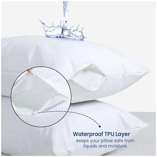 Waterproof Pillow Protectors with Zipper Queen Size 2 Pack Zippered Pillow Covers, Breathble and Noisless Pillow Encasements, Moisture Wicking Pillowcases