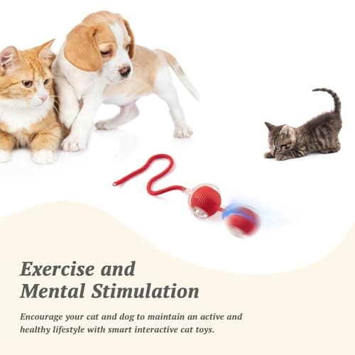Interactive Cat Toy for Indoor Cats Fast Rolling on Carpet, Speedy Tail 2.0 Cat Toy, Three Working Modes 360° Smart Automatic Rolling Cat Ball Toys for Bored Indoor Cats and Dogs - Red — view 5