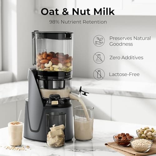 EanOruus Juicer Machines, 3-in-1 Cold Press Juicer with 6.5" Extra Large Chute, 100oz Large Capacity, AC Motor, Makes Juice, Nut Milk & Sorbet, Premium Gray — view 9