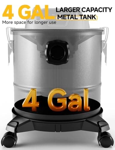 Cordless Ash Vacuum for Pellet Stoves, for DEWALT 20V Max Battery, Pellet Stove Vacuum Cleaner with 2 HEPA Filters, Powerful Suction, 4 Gallons & 4 Wheels, 38" Hose for Wood Fireplaces, BBQ Grills — view 5