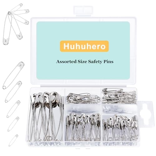 Huhuhero 160Pcs Safety Pins, Large & Small Safety Pins for Clothes Sewing Craft, 5 Assorted Sizes Sharp Edge Pins Bulk, Art and Craft Supplies (Sliver)