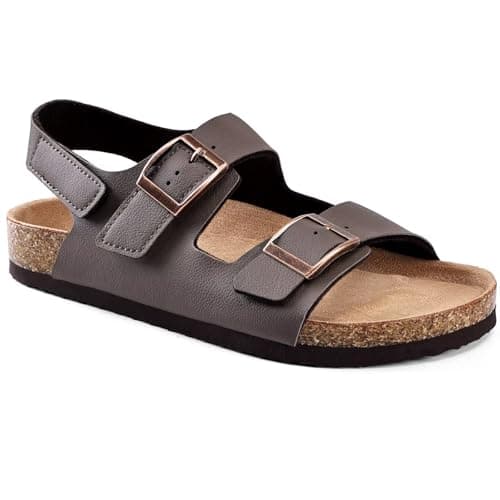 Torotto Kids Girls Boys Sandals with Cork Footbed Adjustable Strap Toddler Casual Slides Sandals Open Toes Flat (877/Coffee Brown,31) — view 2
