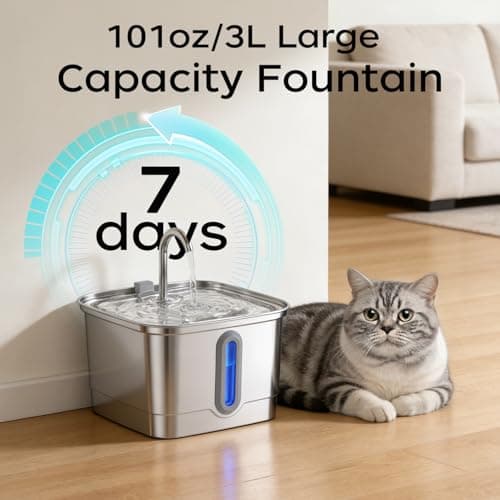 Cat Water Fountain Stainless Steel:101oz/3L Water Fountains for Cats Indoor,Cats-Quiet Automatic Cat Fountain-Pet Drinking Fountains for Pets and Dog Small Animals(3L with 2 Filters and 2 Sponges) — view 3