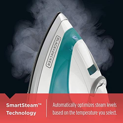 Black+Decker Lightweight Steam Iron for Clothing, Smart Steam Techology, Anti-Drip, Teal, 1200W, IR0820C — view 2