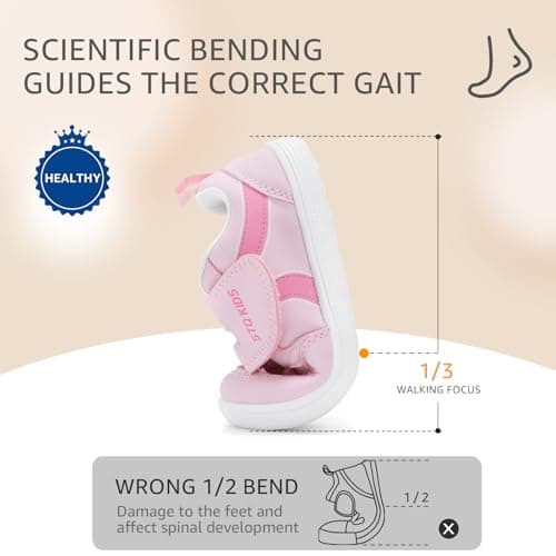 STQ KIDS Toddler Girls Barefoot Wide Toe Box Sneakers Casual Walking Tennis Shoes Soft Preschool Comfortable Running Durable Cute Water Pink Toddler Size 7 — view 5