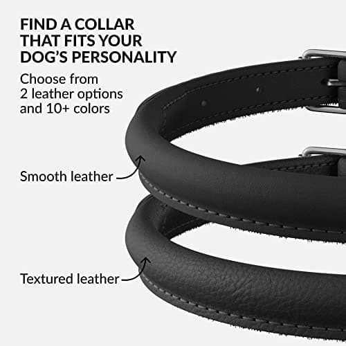 CollarDirect Rolled Leather Dog Collar, Soft Padded Round Puppy Collar, Handmade Genuine Leather Collar Dog Small Large Cat Collars (Black Smooth, 48-53 cm) — view 4
