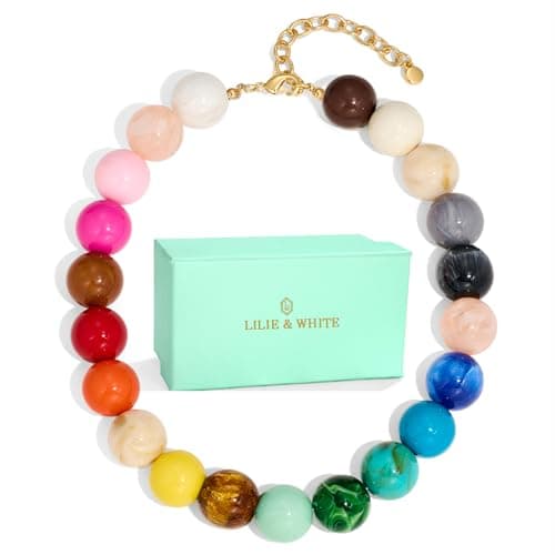 LILIE&WHITE Colorful Chunky Bead Necklaces for Women 20MM Summer Collar Necklace Trendy Rainbow Resin Statement Necklace Jewelry Gift for women