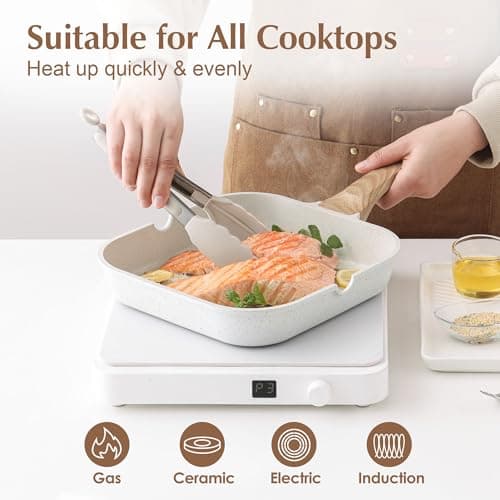 SENSARTE Nonstick Ceramic Grill Pan for Stove Tops, Versatile Square Grilling Pan with Pour Spouts, Durable Grill Skillet for All Stoves (Gas, Electric, Induction) Non-toxic PTFE/PFAS/PFOA Free — view 5