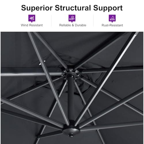 PURPLE LEAF 10' x 10' Patio Umbrella Outdoor Cantilever Umbrella Square Aluminum Offset Umbrella with 360-degree Rotation for Garden Patio Deck Pool, Grey — view 7