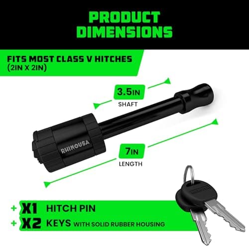 Rhino USA 2” Trailer Hitch Pin – Patented 5/8" Locking Receiver Pin for Class III/IV Hitches – Weatherproof, Anti-Theft, Debris-Protected – Tow Truck Ready – Black 1PK — view 3
