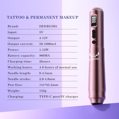 Wireless Permanent Makeup Tattoo Machine Kit, Rechargeable Digital Pen with LCD Display for Eyebrow Microshading, Ombre Brows, Lip Blushing & Eyeliner, Full Supplies with Needles, Case & Tools — view 5