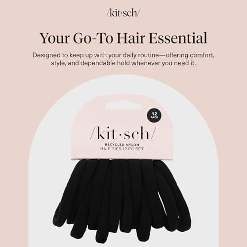 Kitsch Nylon Hair Ties No Damage - Stretchable Hair Bands for Strong All-Day Hold, Ponytail Holders | Hair Accessories for Girls | Ideal Gifts for Women - Black, 12 Pcs — view 8