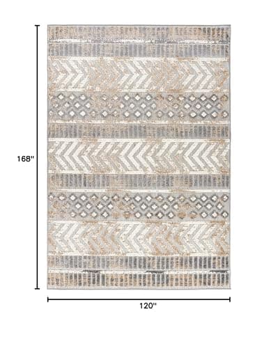 Rugshop Distressed Geometric Indoor/Outdoor Beige Area Rug Modern Tribal Stripe, Durable Stain Resistant Perfect for Patio, Backyard, Deck and Outdoor Lounge 10' x 14'