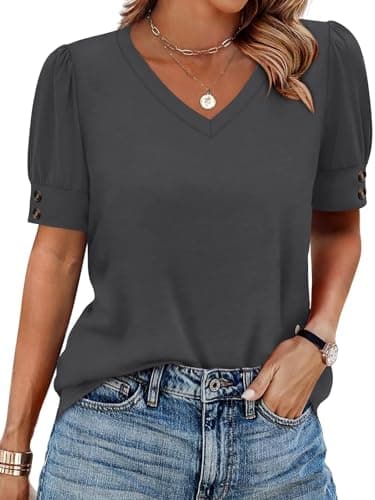 isermeo Womens Tops Dressy Casual Blouses Short Sleeve Shirts Plus Size Fashion Summer Outfits Dark Grey XL
