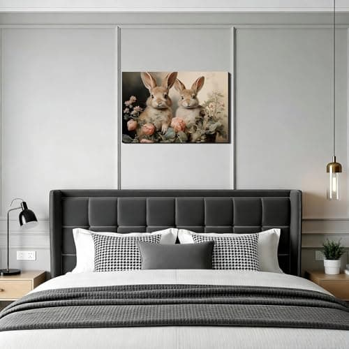 Vintage Festive Easter Bunny Canvas Wall Art 8x12, Framed Cozy Spring Prints Pictures, Easter Rabbit Canvas Artwork for Bedroom, Living Room, Office, Rustic Farmhouse Home Wall Decor — view 7