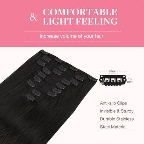 GOO GOO Clip in Hair Extensions Human Hair, 18in 150g 9Pcs, #1B Natural Black, Hair Extensions for Women, Clip-In — view 5